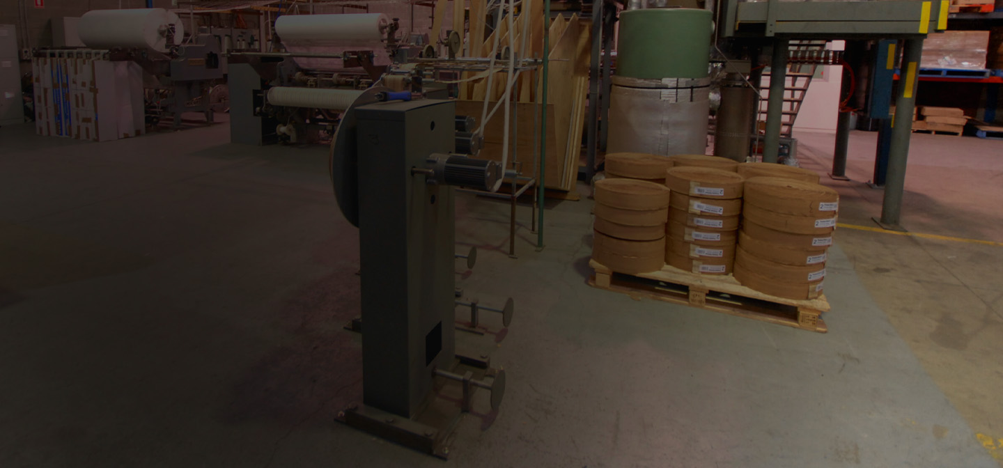 Factory floor showing equipment used to make flooring products