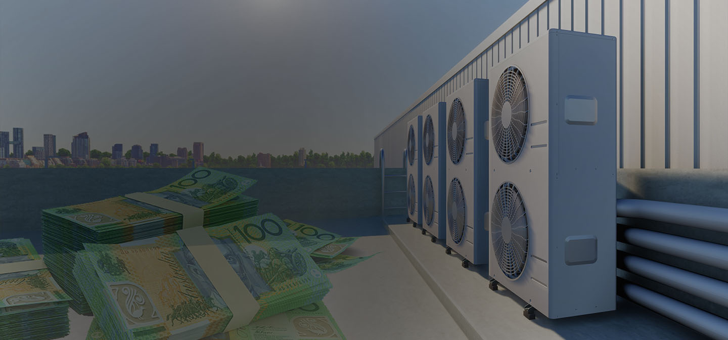 Heat pumps with an overlay of a stack of money